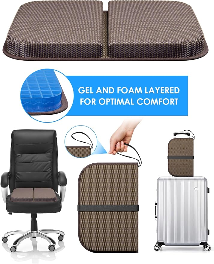 WISIMMALL Gel Seat Cushion Portable Massage Travel Cushions, 14.5" x 10.5" Thick Foldable Seat Cushion for Car Office Chair Wheelchair Hip, Coccyx, Sciatica, Pressure Sores Tailbone Pain Relief - Image 6