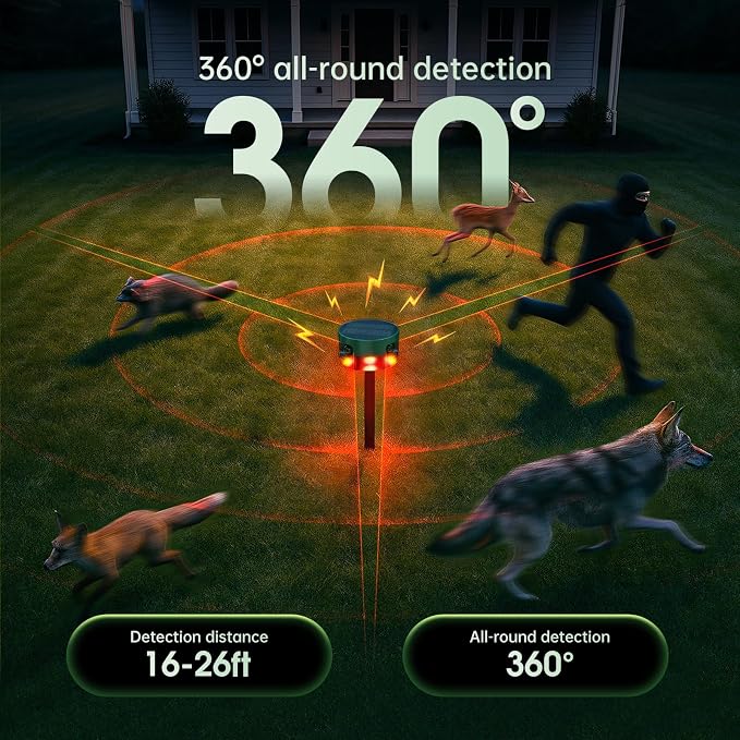 Solar Outdoor Motion Sensor Alarm, 130dB Dog Barking & Gunshot Sound, 13 Sounds, Strobe Light, Support Recording & Volume Control, Keeps Unwanted Animals Away from Yard, Garden, or Farm - Image 2