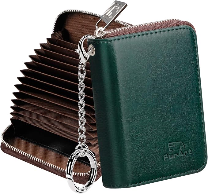 FurArt Zipper Wallet Women RFID Credit Card Holder keychain Wallet | ID Window RFID Blocking Compact Small business 15/16 slots by FurArt