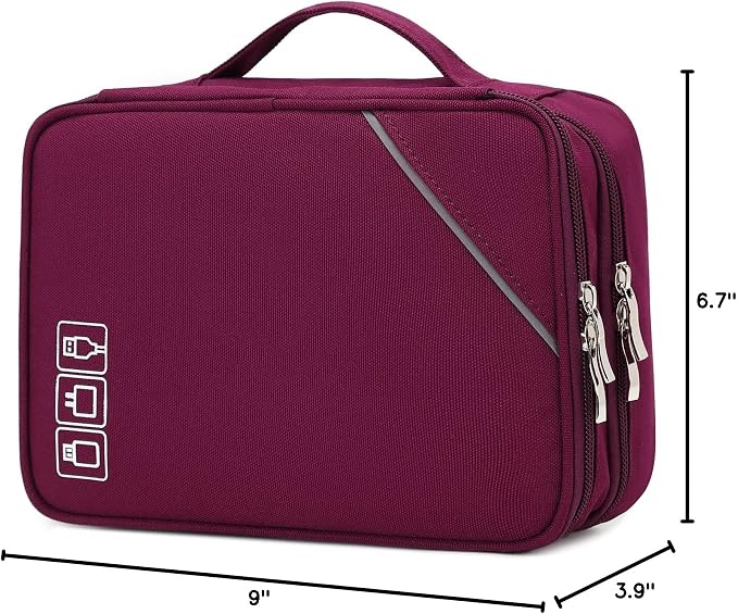 Lanola Electronic Organizer Travel Double Layer Cable Organizer Bag,Accessory Bag for Hard Drives,Cables,USB,SD Card,Memory Cards,Flash Drive,etc. - Red - Image 8