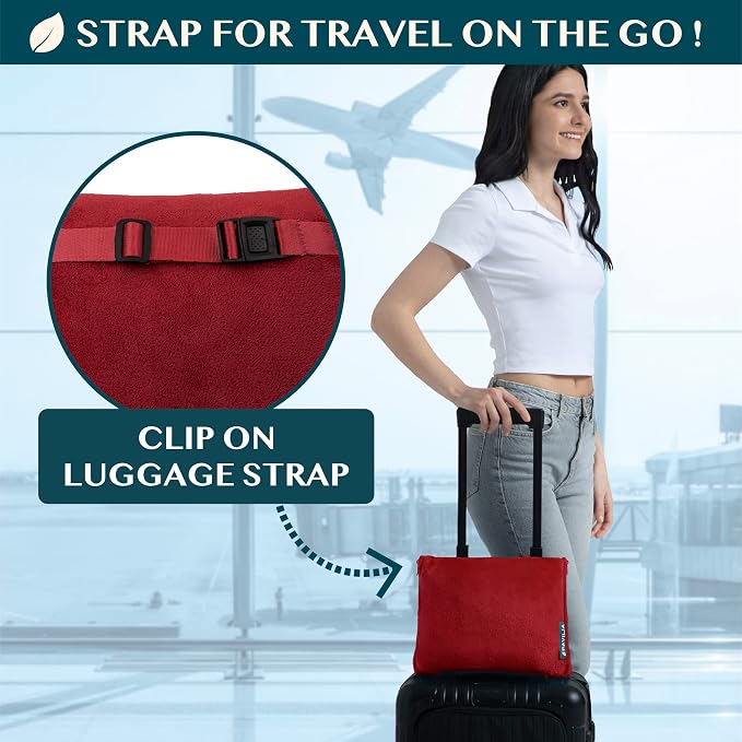 PAVILIA Travel Blanket Pillow, Soft Airplane Blanket 2-in-1 Combo Set, Plane Blanket Compact Packable, Flight Essentials Car Pillow, Travelers Gifts Accessories, Luggage Backpack Strap, 60x43 Red - Image 3