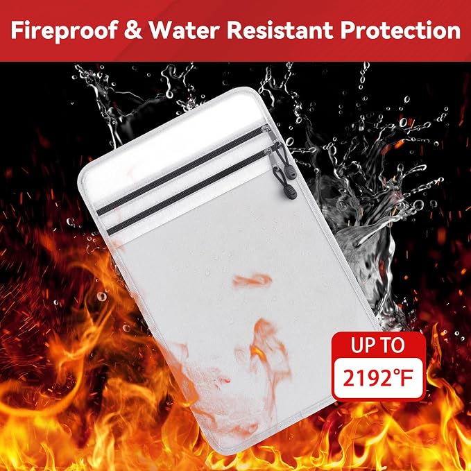 Upgraded Two Pockets Fireproof Document Bag - Kanhiro Water and Fire Proof Bag for Documents (15'' x 11'') - Image 3