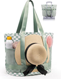 Large Beach Tote Pool Swim Bag for Women Sandproof with Wet Compartment | Waterproof 8 Multi-Pockets | Zipper Closure | Ideal for Travel, Cruise, Vacation, Picnic | Light & Quick-Dry Mesh by Elmklare
