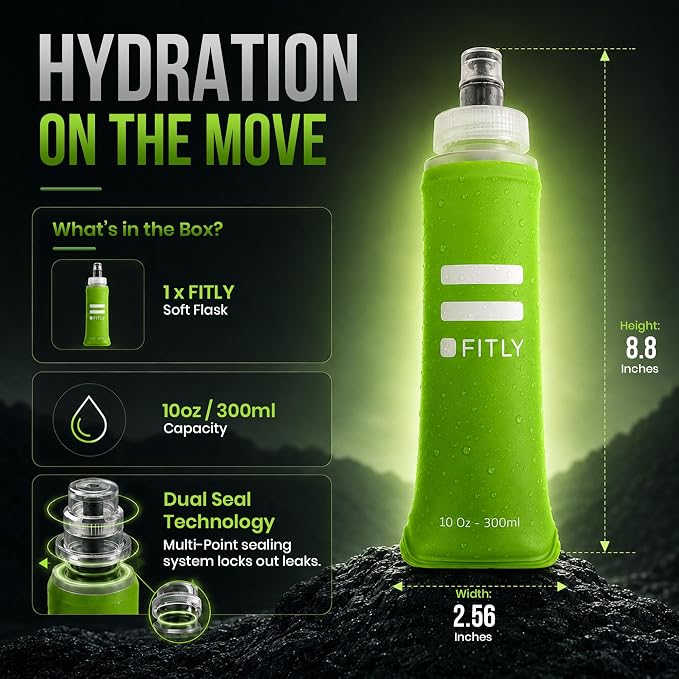 FITLY Soft Flask - Shrink As You Drink Soft Water Bottle for Hydration Pack - Folding Water Bottle Ideal for Running, Hiking, Cycling, Climbing & Rigorous Activity - Image 2