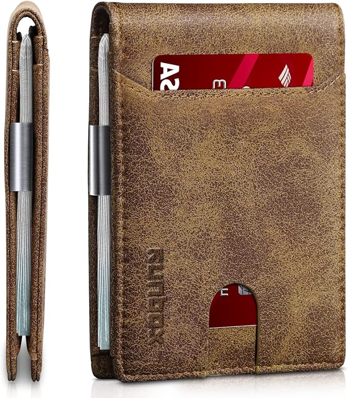 RUNBOX Slim Wallet for Men - RFID Blocking Leather Bifold with Money Clip | Minimalist Front Pocket Wallet Holds 11 Cards,Slim Thin Design,RFID Blocking Protection, Practical Birthday Gifts for Men by RUNBOX