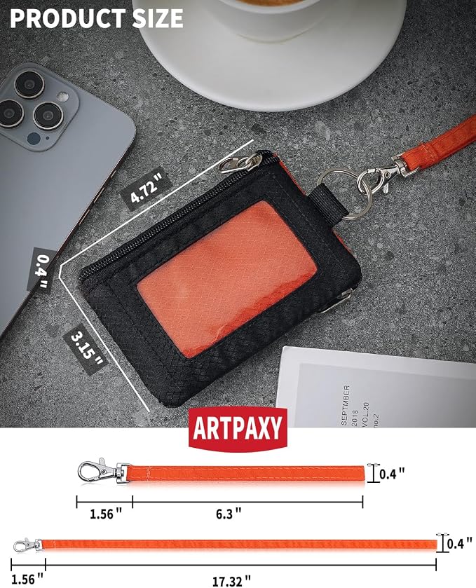 Artpaxy Minimalist Wallet For Mens Womens, Keychain RFID Blocking Zipper Small Wallet with ID Window 2 Lanyards,Water Resistant Travel Cash Card Coin Case Boys Girls - Image 3