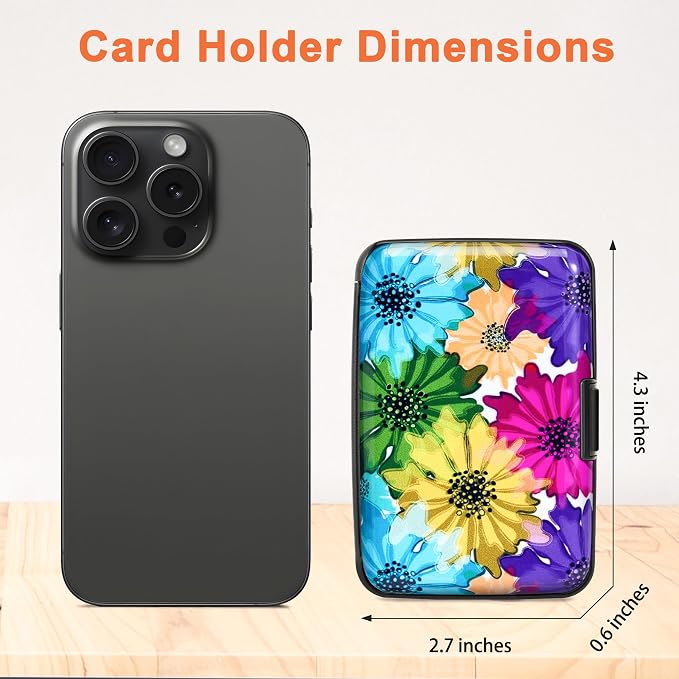 Mayski Credit Card Holder for Women RFID Blocking Wallet, Colorful Flowers | Card Wallets for Women Small Mini Business Metal Accordion Aluminum Alloy Hard Case for Men - Image 5