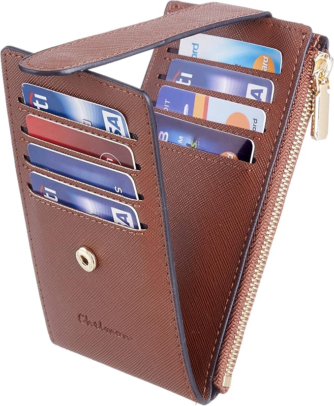 Chelmon Women's RFID Slim Card Holder Wallet | Thin Bifold Multi Card Case with Zipper Coin Pocket Purse for Women(Deep Brown) - Image 5