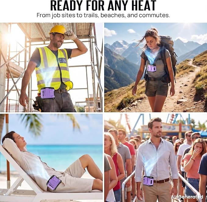 AJVV Portable Waist Fan Wearable Belt Fan Clip on Fan for Shirt, 40H Max Personal Cooling, for Camping, Outdoor, Jobsite, Travel, Black (Violet) - Image 9