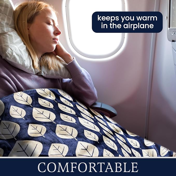3 Piece Travel Blanket Set with Eye Mask & Cable Organizer , Ultra Soft Flannel Airplane Blanket with Carry Bag , Lightweight, Warm & Compact for Travel, Car, Sofa & Bed , Ideal for Adults & Kids - Image 3