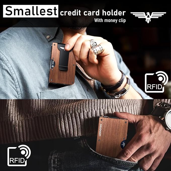 Lenvoten Upgraded Hinged Minimalist Wallet for Men, RFID Blocking Wallet | Slim Metal Aluminum, Credit Card Holder, Money Clip Holds 20 Cards, Premium Scratch-Resistant Finish, Ideal Gift for Men - Image 3