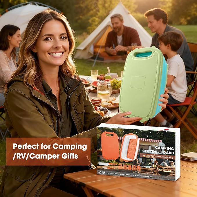 Gintan Camping Cutting Board, 9-in-1 Collapsible Chopping Board with Colander, Kitchen Vegetable Washing Basket for Camping, Camping Gifts Camping essentials for RV Campers (Blue Green) - Image 2