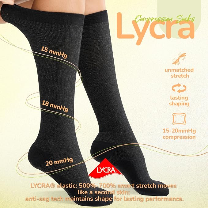 Merino Wool Compression Socks for Women Men 15-20 mmHg for flying | Soft & Breathable for Travel, Running - Image 5
