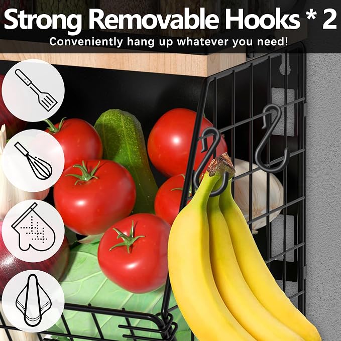 Magnetic Spice Rack for Refrigerator, Fruit, Potato & Onion Storage Bin,Large Capacity Magnetic Shelves for Side of Refrigerator, Kitchen Organizers and Storage Countertop,2 Pack Black - Image 5