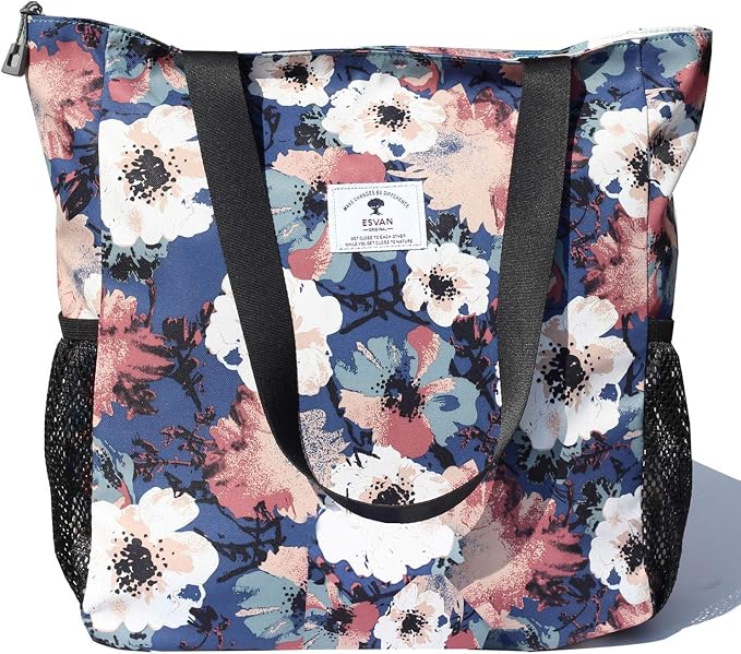 ESVAN Original Floral Water Resistant Large Tote Bag Shoulder Bag for Gym Beach Travel Daily Bags Upgraded by ESVAN