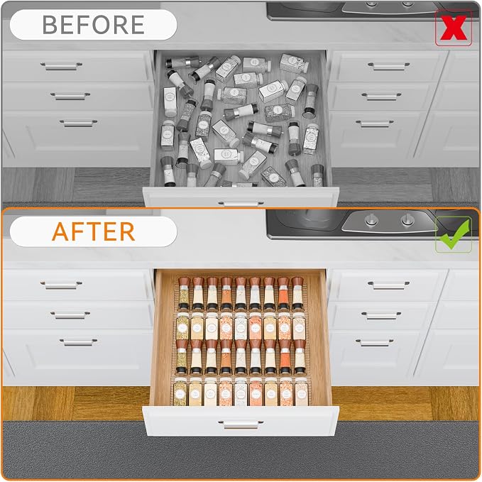 8 Pack Adjustable Narrow In Drawer Spice Organizer - Expandable From 9'' to 17.7'' - Acrylic Drawer Seasoning Organizer,Clear Spice Drawer Insert Tray for Drawers Condiment,Jar Organization - Image 7