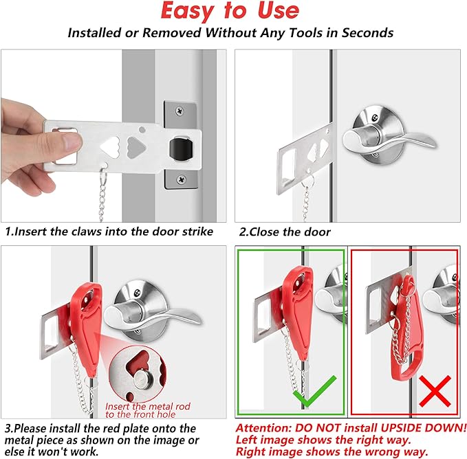 AceMining Portable Door Lock, Hotel Travel Door Lock Security for Home | Hotel Safety Device for Door Security, Portable Lock for Hotel Room, Apartment, College Dorm and Travel - Image 4