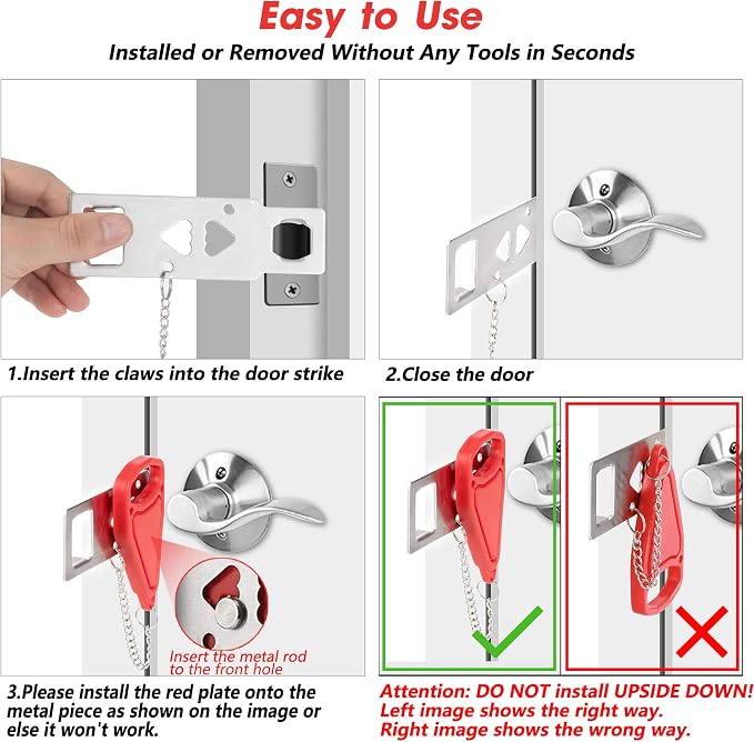 AceMining Portable Door Lock Home Security Door Locker Travel Lockdown Locks for Additional Safety and Privacy Perfect for Traveling Hotel Home Apartment College - Image 4