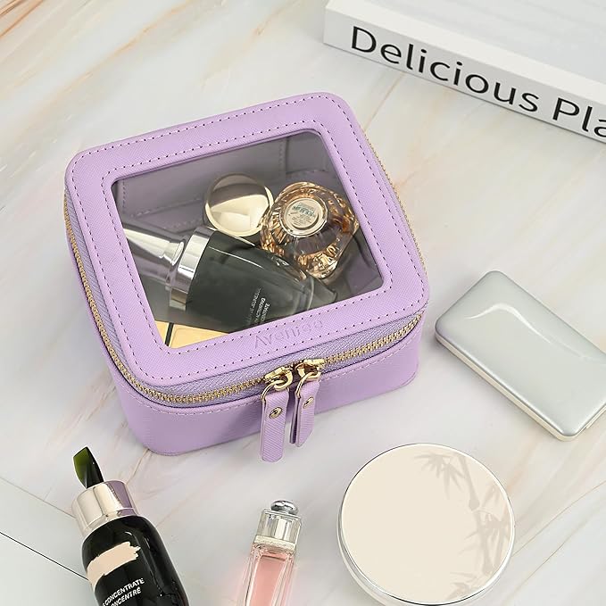 Aveniee Mini Clear Makeup Bag, Small Cosmetic Bags Travel Toiletry Pouch Organizer, TSA Approved Make up Case with Zipper, Car Bag for Essentials,Lilac - Image 4