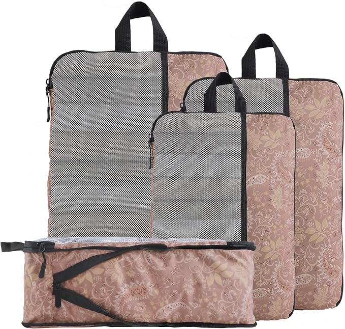 U+U 4 Set Compression Packing Cubes, Travel Organizers (Paisley Pattern) | Space-Saving & Lightweight Travel by UU