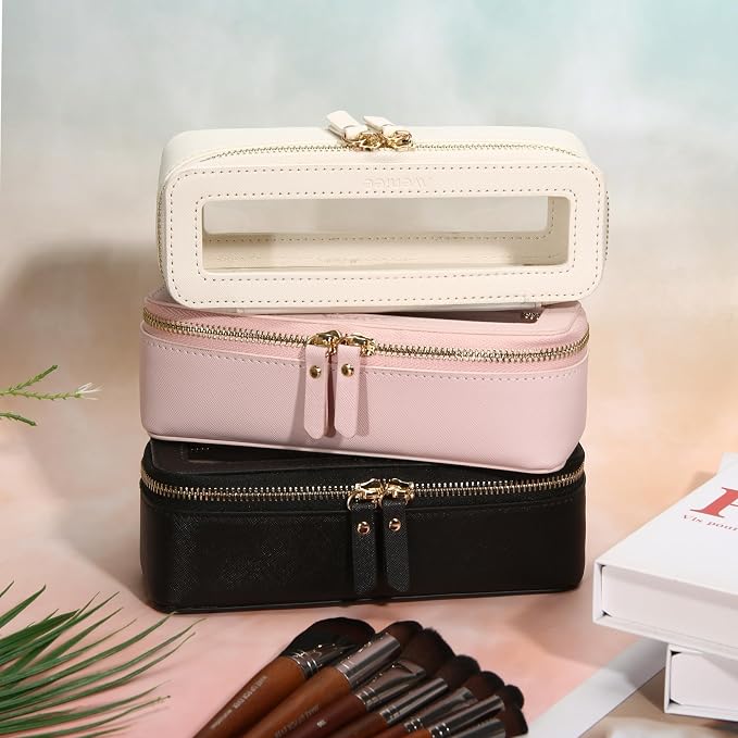Aveniee Clear Makeup Brush Bag, Slim Brush Holder Cosmetic Case, Small Travel Toiletry Bag for Women, Thin Make up Bags with Dual Zipper, Cute Travel Essentials Srorage Bag,Hotpink - Image 8