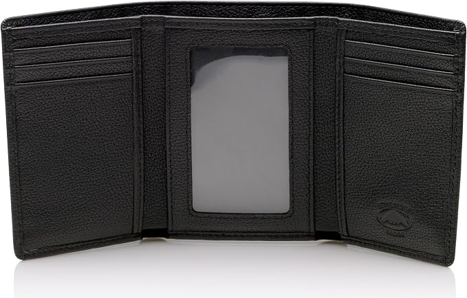 Stealth Mode Trifold Leather Wallet for Men with RFID Blocking | Black Pebble Top Grain Napa Leather, 9 Card Slots, ID Window, Gift Box – Gift for Dad, Husband, or Son by StealthModeWallets