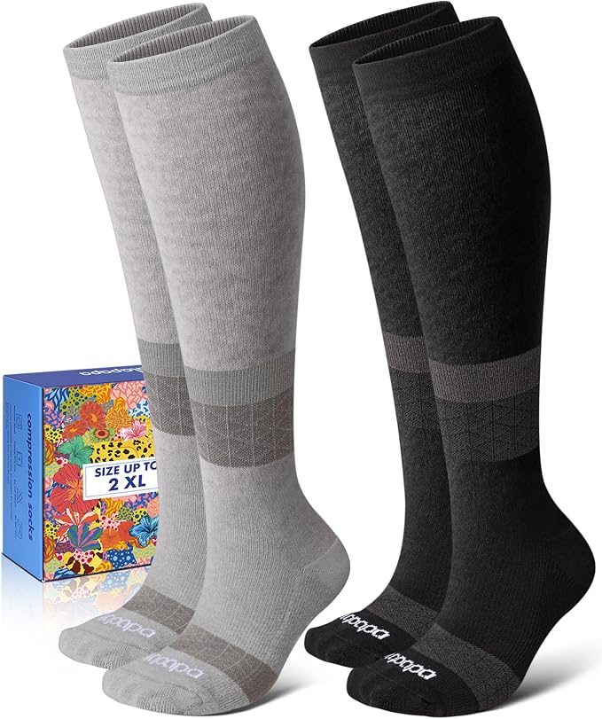 Thick Soft Cotton Compression Socks | 2 Pairs 15-20mmHg Cushioned Soft Breathable Comfortable Knee High Compression Socks for Women Men, Pregnancy Travel Nurse by Lalapapa