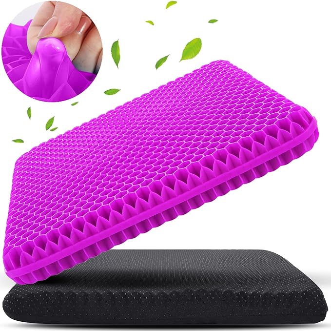 Gel Seat Cushion for Long Sitting, Gel Chair Cushion (Large & Thick) | Gel Cushion for Wheelchair, Soft & Breathable, Gel Chair Cushion for Hip Pain, Seat Cushion for Office Chair (Black Cover) by KYSMOTIC