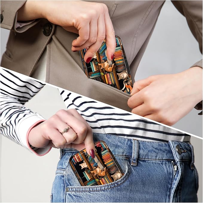 Card Holder Credit Cards Holder for Women RFID wallet women Business Card Holder Wallet Mini Aluminum Card Wallet RFID Blocking Slim Metal Hard Card for Women, Cat Illustration - Image 6