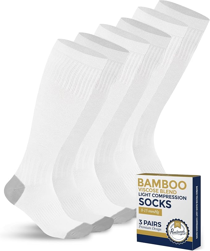 Pembrook® Bamboo Viscose Light Compression Socks - 3 Pairs | 8-15 mmhg Compression Socks | Knee High Comfort Support Socks by Pembrook