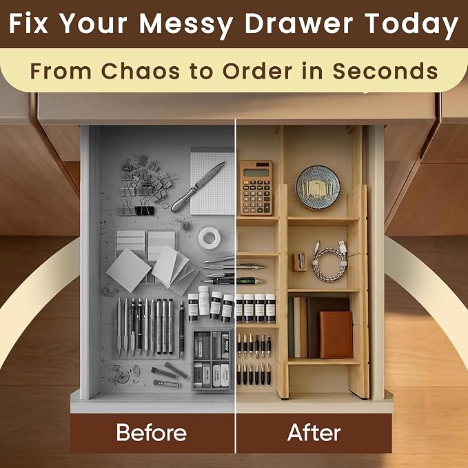 6 Pack Bamboo Drawer Dividers with 12 Inserts, Adjustable 17–22 Inch Expandable Drawer Organizer for Kitchen, Dresser & Closet, Bamboo Kitchen Drawer Organizer, Drawer Divider Set - Image 3