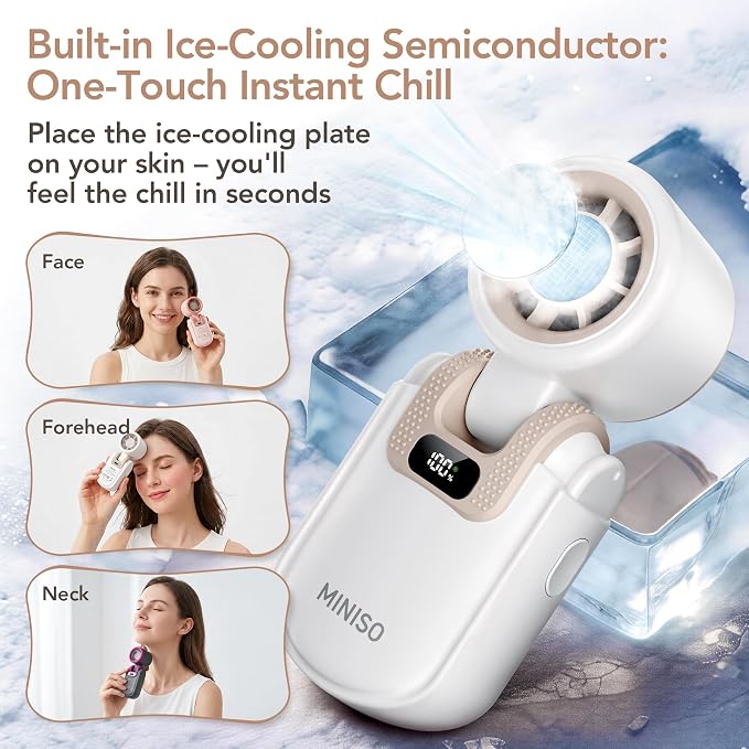 MINISO Portable Handheld Fan with Cooling Plate, Mini Turbo Personal Fan | 3 in 1 USB Rechargeable Small Fan, 5-Speed, Foldable with Ice Cooler, Max 8 H Cooling for Travel, Office, Shopping, Camping - Image 2