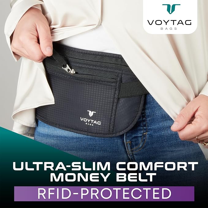Travel Money Belt & Passport Holder - RFID Blocking Slim Travel Wallet & Fanny Pack for Men and Women - Essential Travel Pouch for Cash, Credit Cards, and Documents (Beige) - Image 2