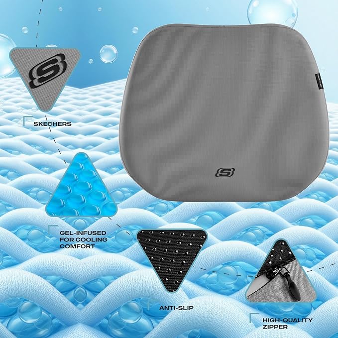 Skechers Seat Cushion Premium Gel & Memory Foam-Office Chair Cushion for Tailbone Pain Relief,Butt Pillow for Office Chair,Car seat Cushion,Long Sitting Office Workers,and Car Drivers,Gray - Image 3