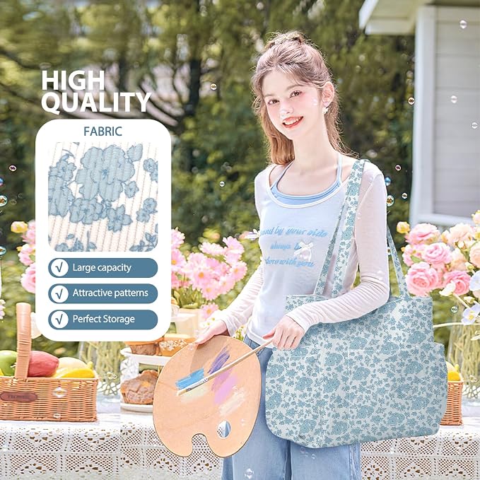 Corduroy Tote Bag for Women,Large Capacity Cute Tote Bags With 6 Pockets,Crossbody Shoulder Handbag for Work Travel Gym - Image 6