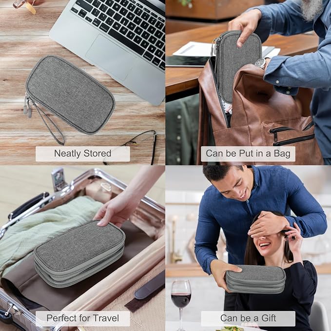 FYY Electronic Organizer, Travel Tech Pouch Bag, Cable Organizer Dark Grey | Wrist Strap, Waterproof, Double Layers Portable Electronics Travel Carrying Case for Cord, Charger, Daily Business Trips Use - Image 7