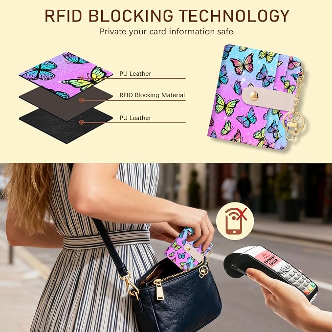 Jogjam Butterfly Rfid Women Wallet, Small Slim Thin Credit Card Holder | PU Leather Bifold Cash Zipper Coin Pocket ID Window, for Female Ladies Teen Girls Girly Gifts - Image 3