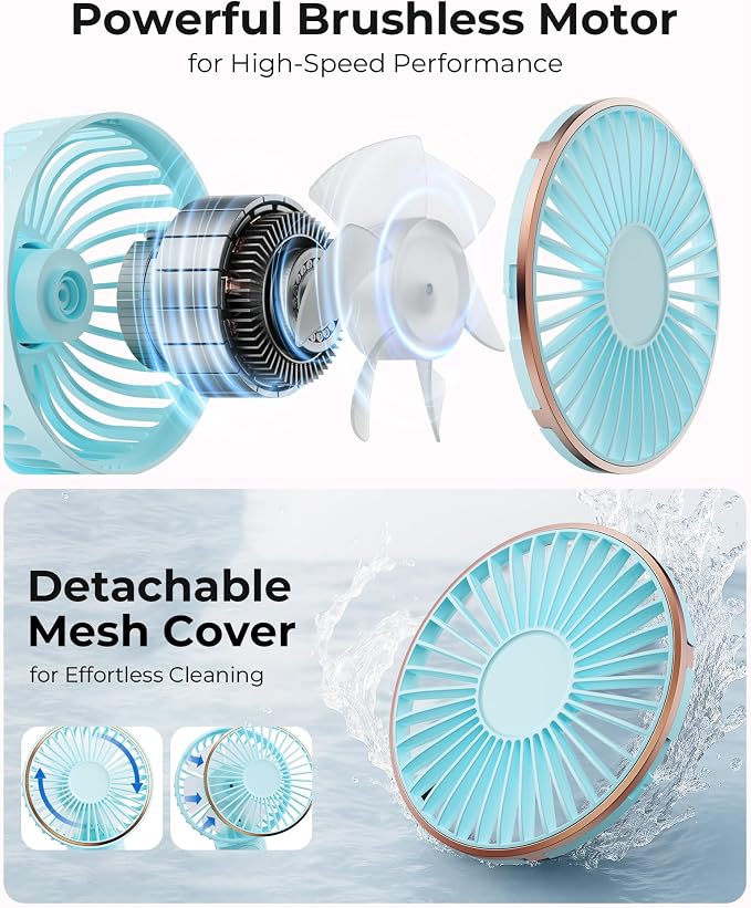 TUNISE Portable Handheld Fan, 4000mAh, 180 Adjustable, 6 Speed Wind, USB Rechargeable Foldable Fan with Real-Time Electricity Display - Image 3