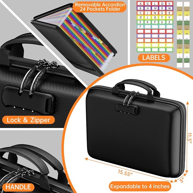 ENGPOW Fireproof Document Box with Lock & 25-Pocket Accordion File Folder | Fire&Water Resistant,Hard Case File Organizer with Handle,Portable Home Office Safe Storage for Important Documents,Laptop - Image 5