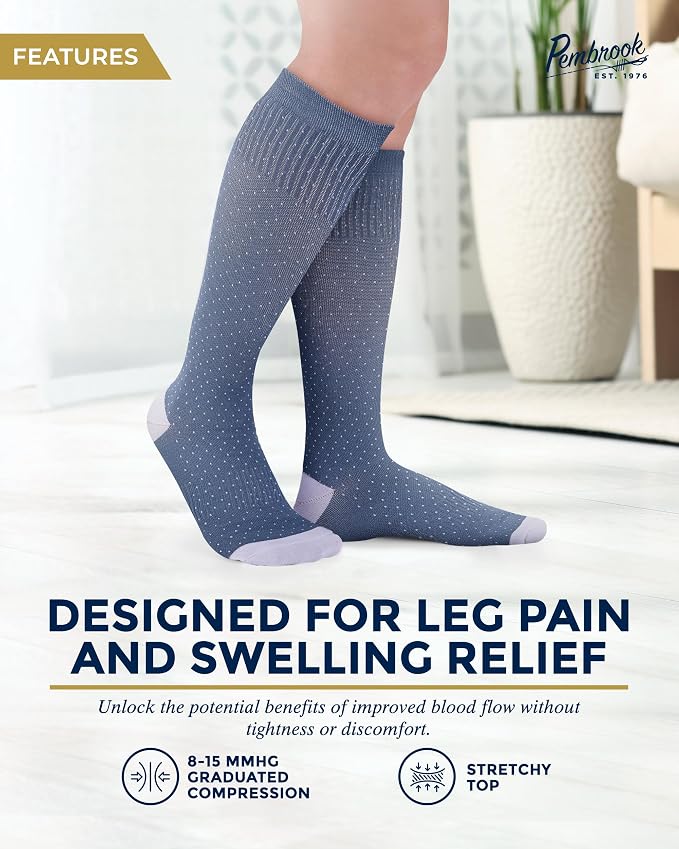 Pembrook® Bamboo Viscose Light Compression Socks - 3 Pairs | 8-15 mmhg Compression Socks | Knee High Comfort Support Socks - Image 3