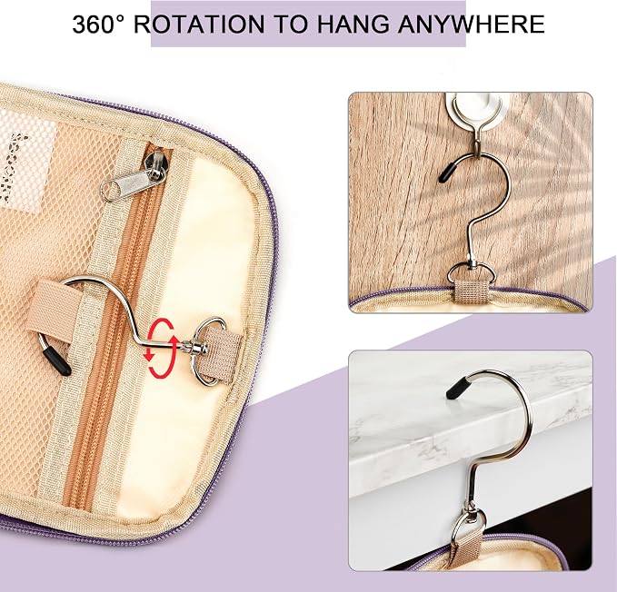 Hanging Travel Toiletry Bag for Women and Men, 6 Organizer Compartments, Large Toiletries essentials, Bathroom Cosmetic Accessories, Water-resistant Makeup Bag, Holds Full-Size Shampoo, Purple - Image 8