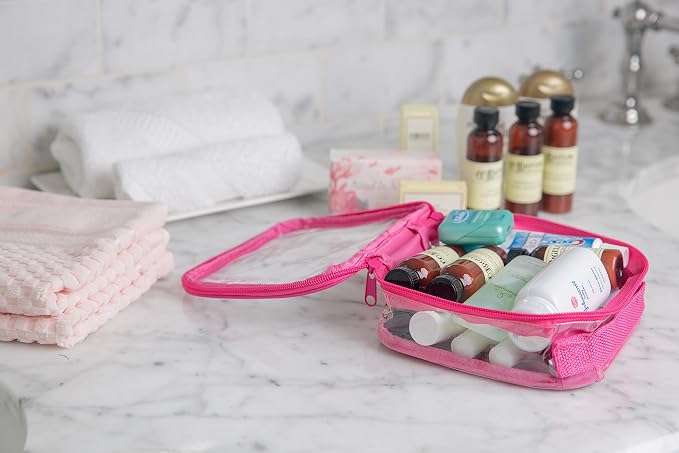 Clear TSA Approved 3-1-1 Travel Toiletry Bag for Carry On/Quart Size Transparent Liquids Pouch for Airport Security/Reusable See Through Vinyl & PVC Plastic Organizer Men Women (Pink) - Image 9