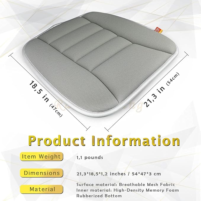 Car Seat Cushion Memory Foam Thin Seat Cushion for Car Truck Seat Driver, 20x18.5x1.2 Inches, Grey - Image 4
