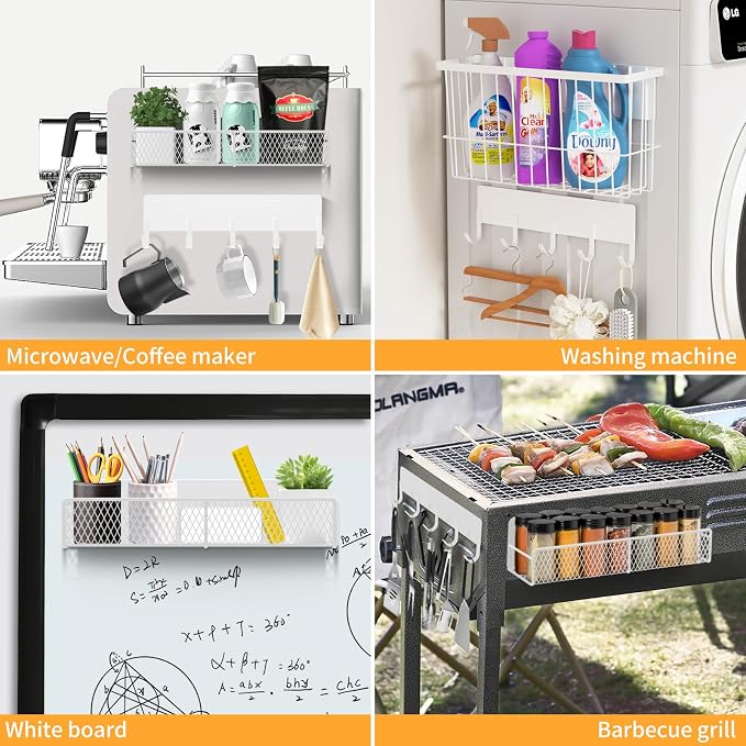 Magnetic Spice Rack for Refrigerator, 7 Pack 100% Metal Strong Magnet Shelf, Spice Organizer W/ Paper Towel Holder, Hook Rack, Utensil Caddy & Cutting Board Holder, Home Kitchen Organization (White) - Image 7