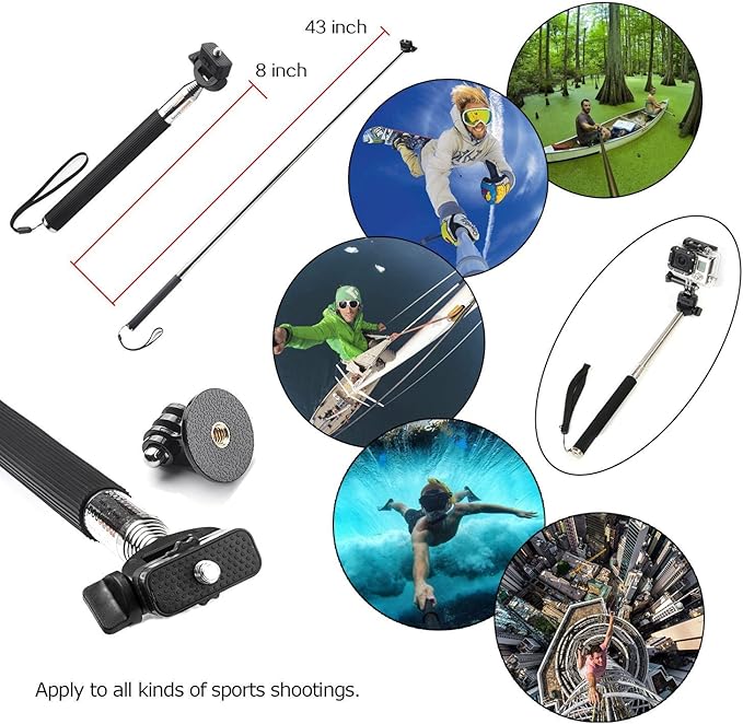 3 in 1 Universal Action Camera Accessories Kit | Head Strap Mount/Chest Harness/Selfie stick Compatible Gopro Hero 13 12/AKASO EK7000/V50/Brave 7/Dragon Touch Action Camera - Image 6