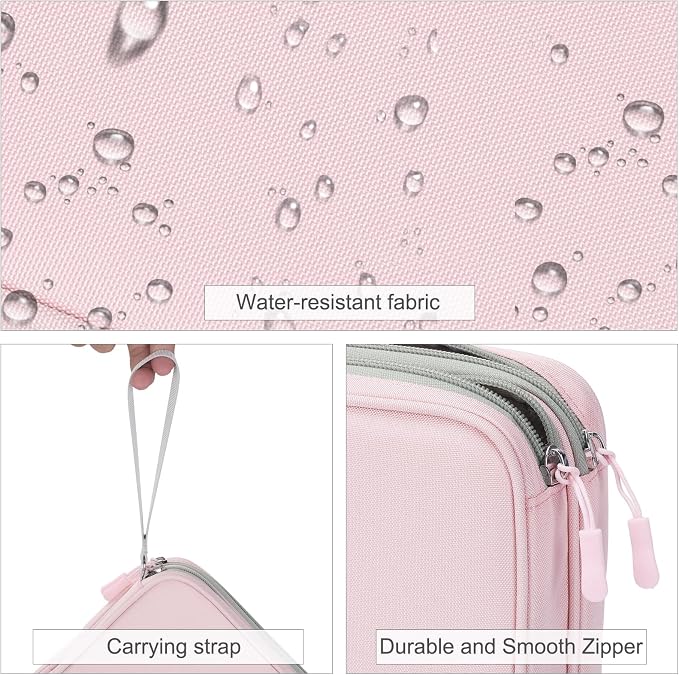 FYY Electronic Organizer, Travel Tech Pouch Bag, Extra Large, Light Pink | Wrist Strap, Waterproof, Double Layers Electronics Travel Case for iPad, Cord, Laptop Charger, Daily and Business Trips Use - Image 4