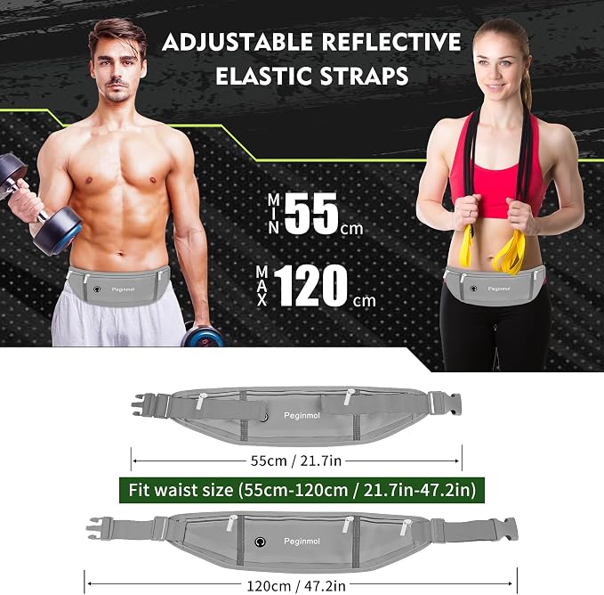 Slim Running Belt Fanny Pack, Waist Pack Bag for Women Men, Running Pouch for Phone Waterproof Reflective with 3 Pouches, Running Phone Holder for Sports, Traveling (Grey) - Image 2