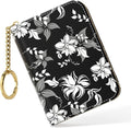 Nipichsha Women's Slim Leather RFID Wallet, Black Flower, Compact Size, 12-Slot with Zipper and Keychain | Leather Card Holder Wallet, Credit Card Wallet Organizer, Business Card Case with Zipper & Keychain, 12-Slot Compartment by Nipichsha