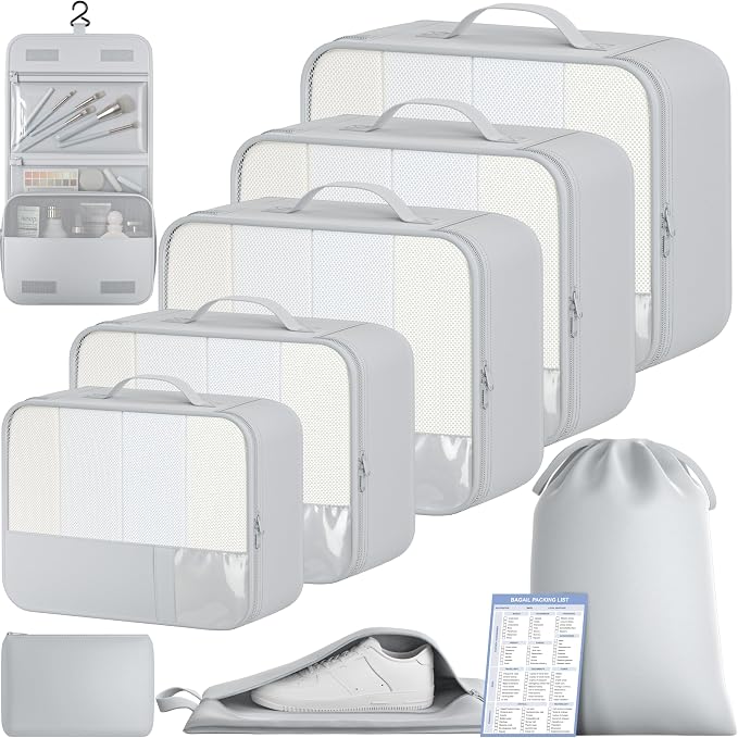 BAGAIL 9 Set Packing Cubes with Packing List Luggage Packing Organizers for Travel Accessories (Light Grey) by BAGAIL