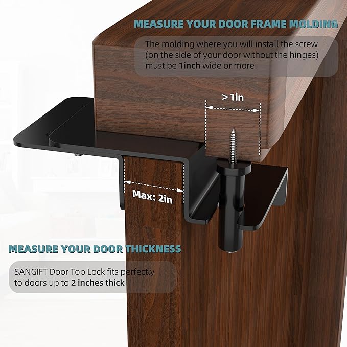 Adjustable Child Proof Door Top Lock with Ergonomic Grip, 2MM Thick Solid Steel Child Safety Door Top Lock for Interior Exterior Doors Easy Sliding Lock Unlock from Both Sides for Kids Safety - Image 3